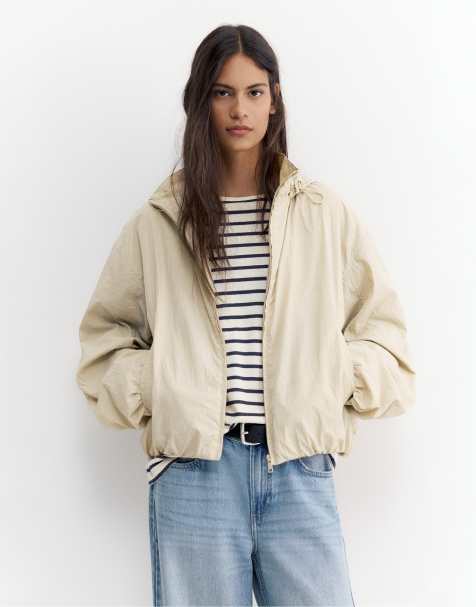 Pull&Bear Lightweight hooded jacket in sand - view 1