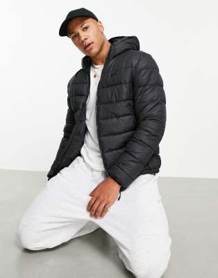 Pull&Bear lightweight hooded puffer in black