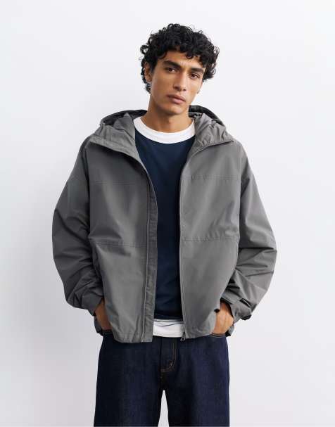 Pull&Bear Lightweight hooded raincoat in grey - view 1
