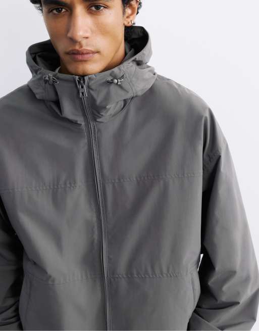 Pull&Bear Lightweight hooded raincoat in grey, 6 of 7