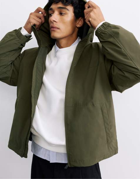 Pull&Bear Lightweight hooded raincoat in khaki - view 1