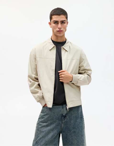 Pull&Bear Lightweight jacket with lapel collar in sand - view 1