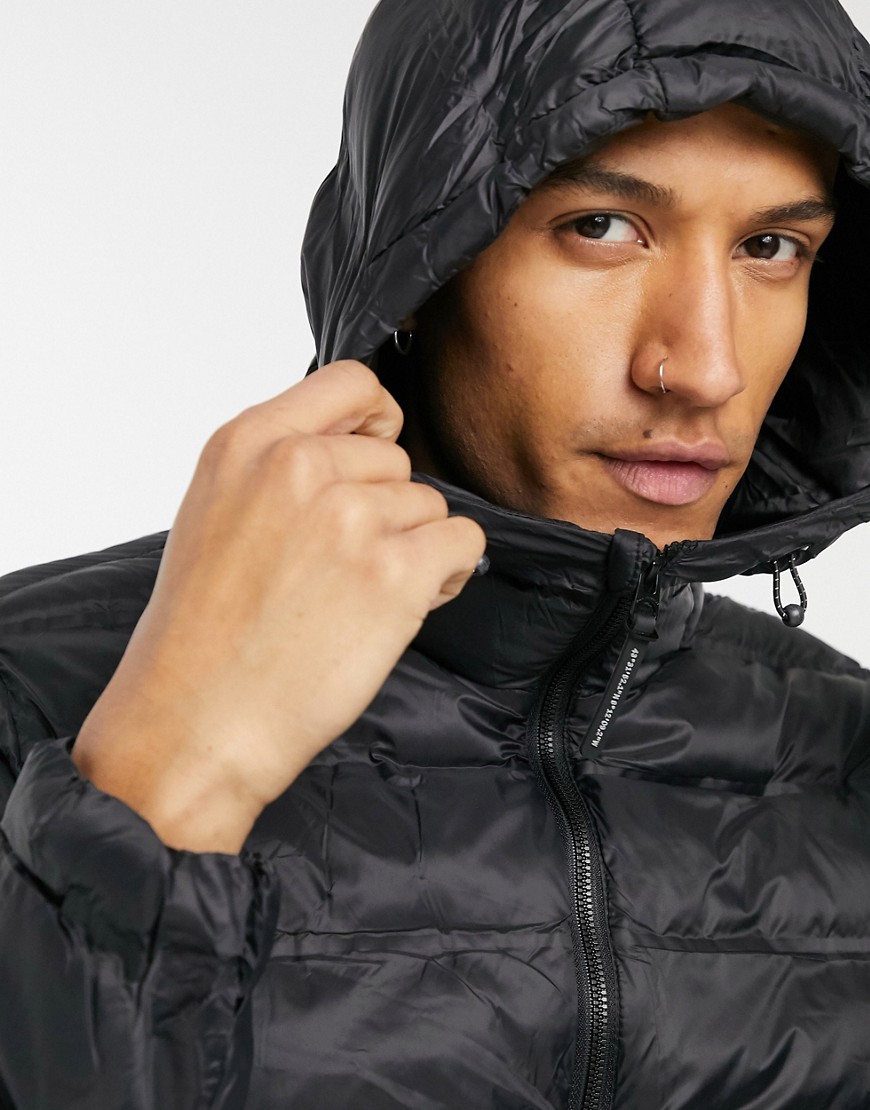 Pull&Bear lightweight padded jacket in black with hood