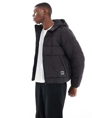 lightweight puffer jacket with hood in black