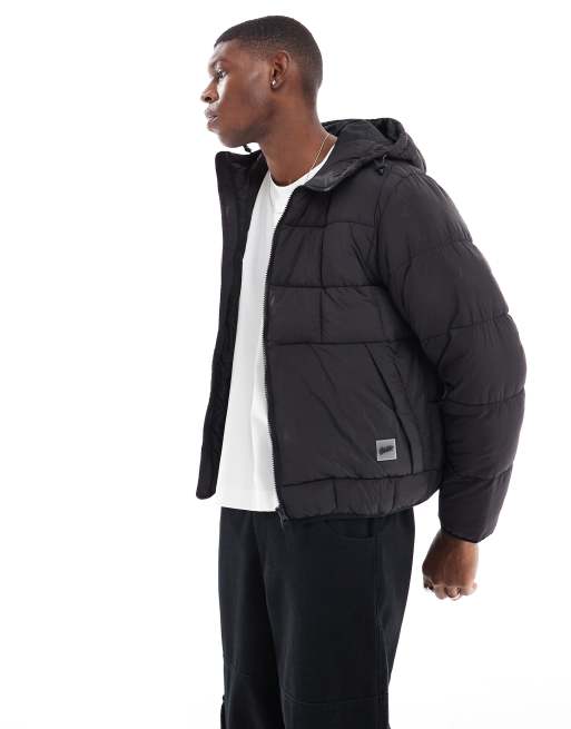 Pull Bear lightweight puffer jacket with hood in black