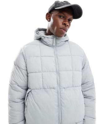 lightweight puffer jacket with hood in ice gray