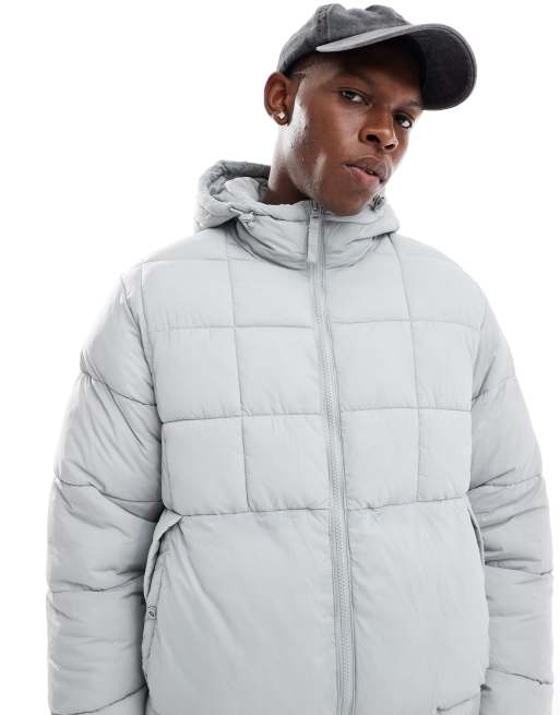 Pull Bear lightweight puffer jacket with hood in ice gray