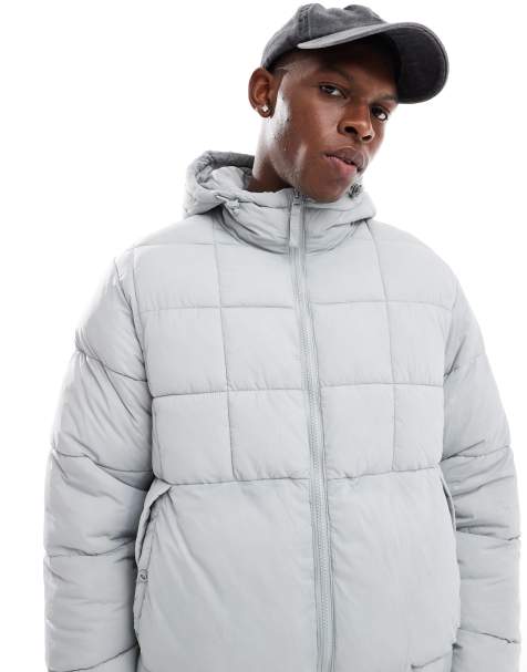 Pull&Bear lightweight puffer jacket with hood in ice grey - view 1