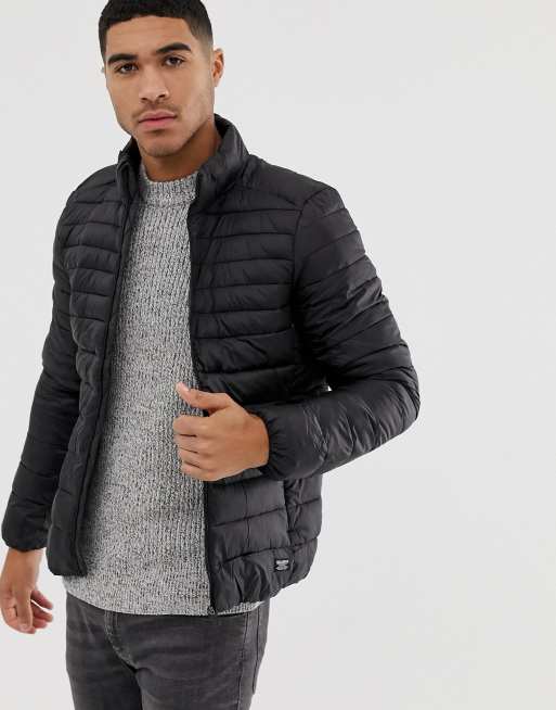 Pull Bear lightweight quilted jacket in black