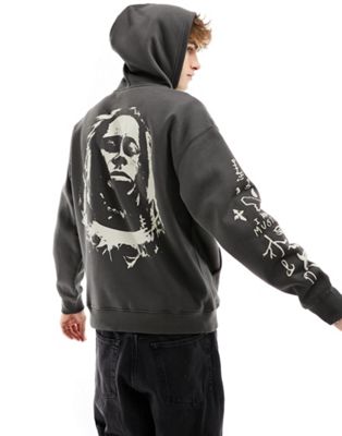 Pull&Bear Lil Wayne printed hoodie in black