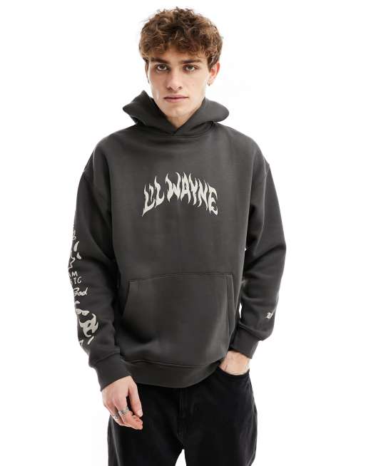 Pull&Bear Lil Wayne printed hoodie in black