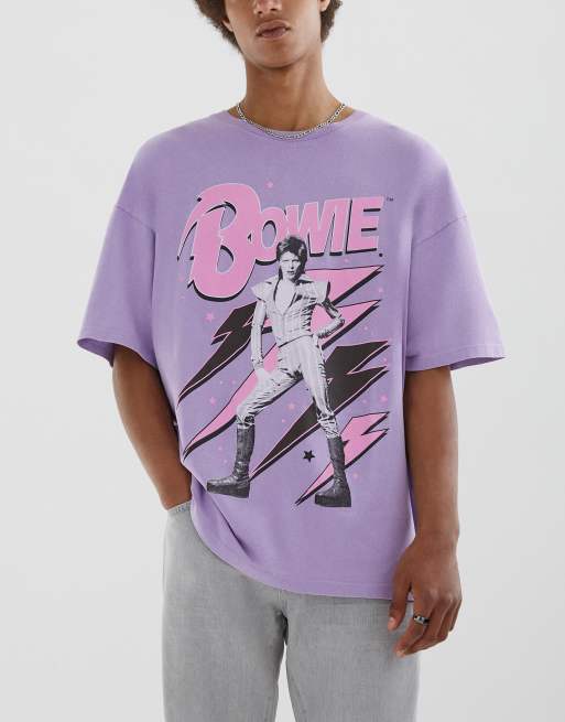 Pull&Bear – Lila t-shirt med Bowie-tryck