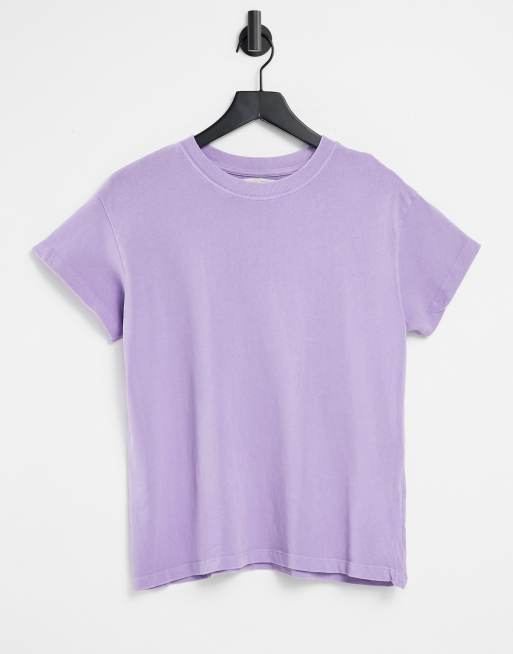 Pull&Bear – Liliowy T-shirt oversize z efektem sprania