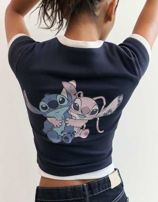 Pull&Bear Lilo & stitch regular t-shirt in navy, 2 of 7