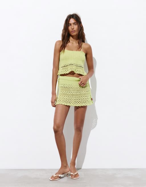 Pull&Bear - Limegrøn hæklet top med stropper, 3 af 4