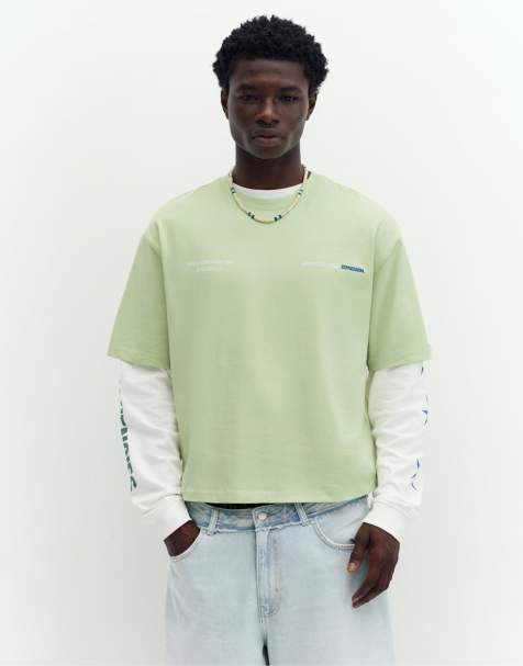 Pull&Bear – Limegrön t-shirt med STWD-tryck - view 1