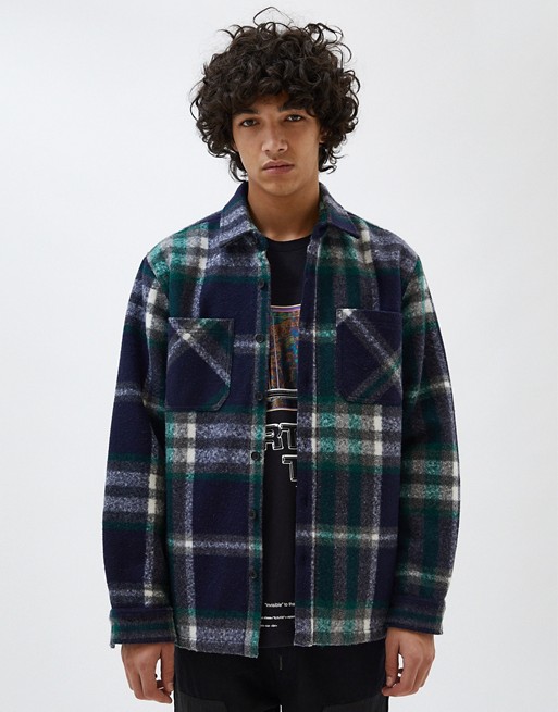 Pull&Bear lined sherpa overshirt in blue check