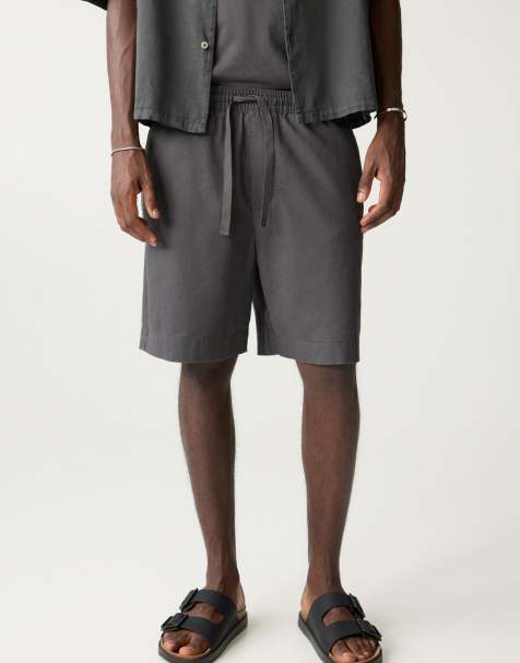 Pull&Bear Linen blend jogger bermuda shorts in anthracite grey - view 1