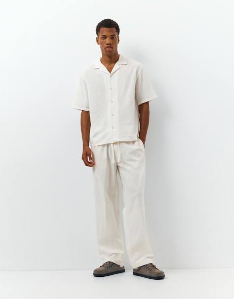 Pull&Bear linen blend jogger trousers in white - view 1