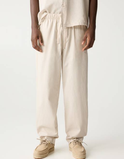 Pull&Bear linen blend joggers in beige
