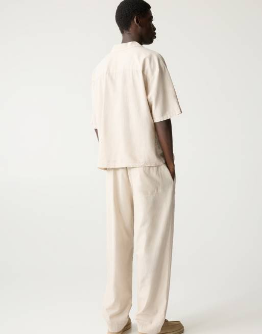 Pull&Bear linen blend joggers in beige