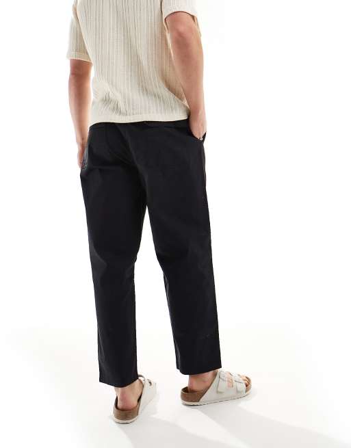 Pull&Bear linen blend joggers in black