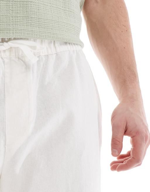 Pull&Bear linen blend joggers in off white