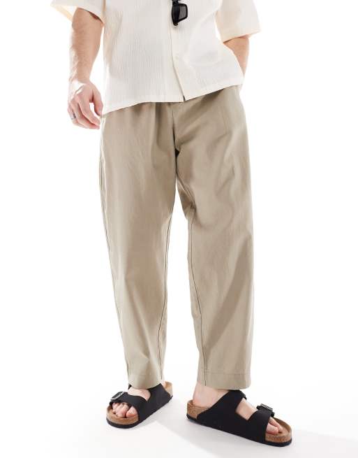 Pull&Bear linen blend joggers in taupe
