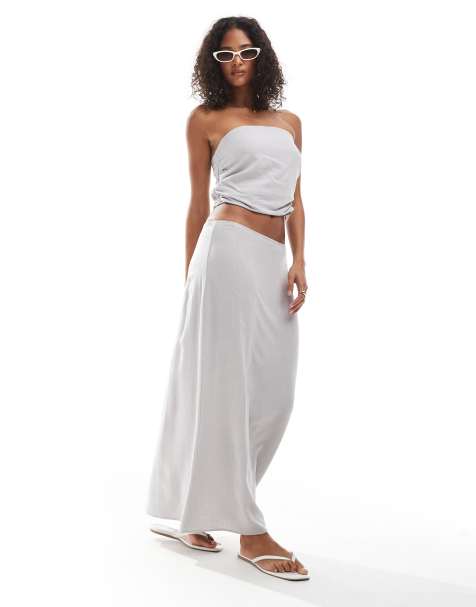 Pull&Bear linen blend maxi skirt in stone (part of a set) - view 1