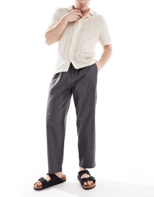 Pull&Bear linen blend pants in charcoal