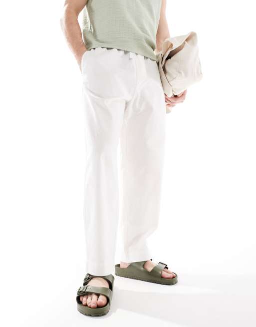 Pull&Bear linen blend pants in white