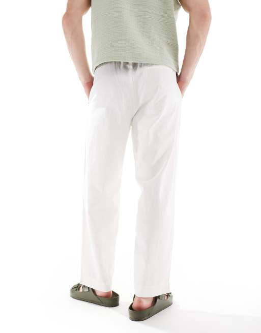 Pull&Bear linen blend pants in white