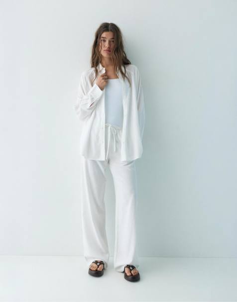 Pull&Bear linen blend set in white - view 1