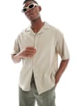 [Pull & Bear] Pull & Bear linen-blend shirt in taupe-Neutral S Taupe