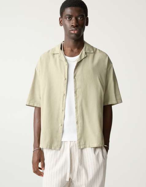 Pull&Bear linen blend short sleeve shirt in mint