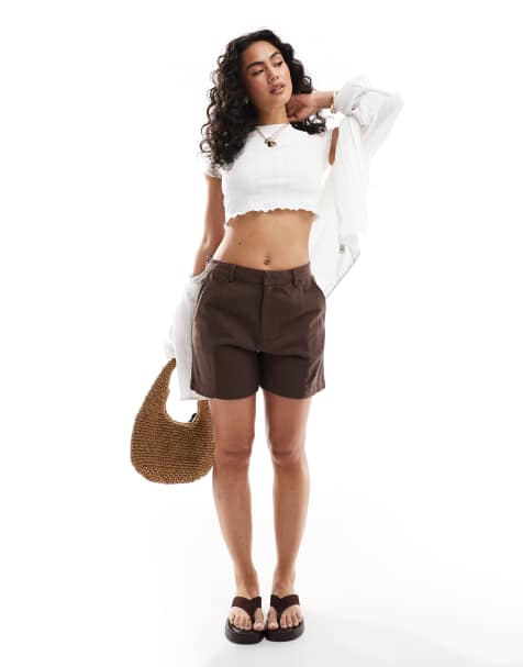 Pull&Bear linen blend shorts in brown - view 1