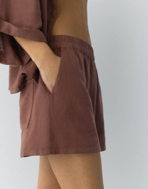 Pull&Bear Linen blend shorts in brown, 2 of 4