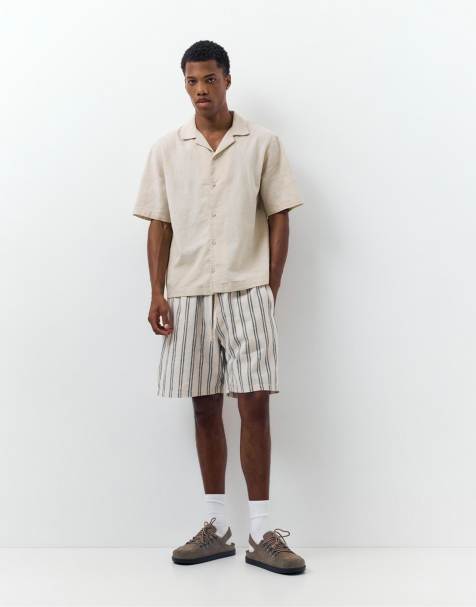 Pull&Bear linen blend shorts in multi - view 1