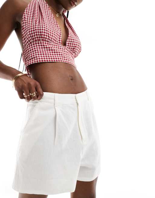 Pull&Bear linen blend shorts in white