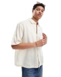 [Pull & Bear] Pull & Bear linen blend soft pinstripe shirt in ecru-White M WHITE
