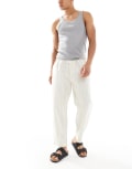[Pull & Bear] Pull & Bear linen blend striped pants in ecru-Neutral M Ecru