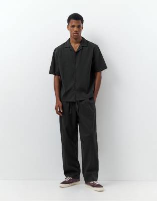 Pull & Bear linen blend trousers in black