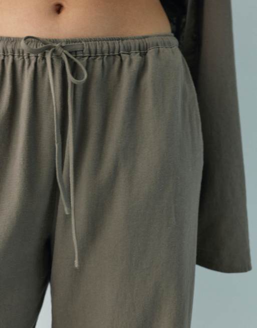 Pull&Bear linen blend trousers in mole brown, 3 of 4