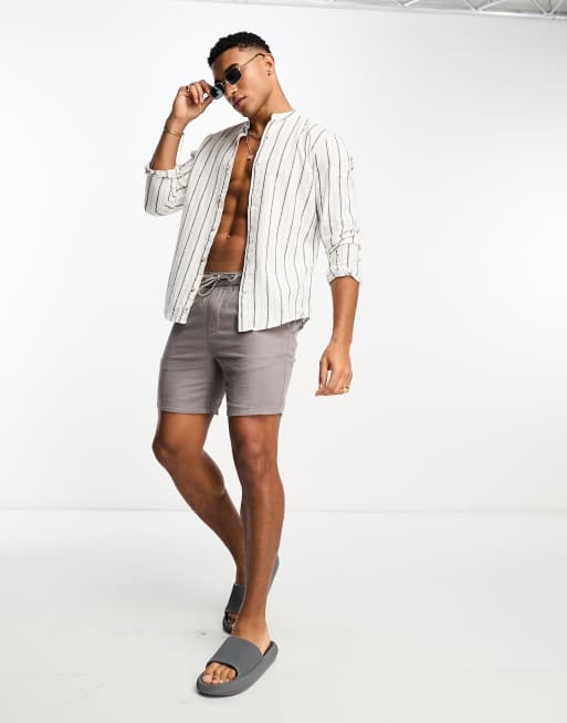 Pull&Bear linen grandad striped shirt in ecru , 2 of 4