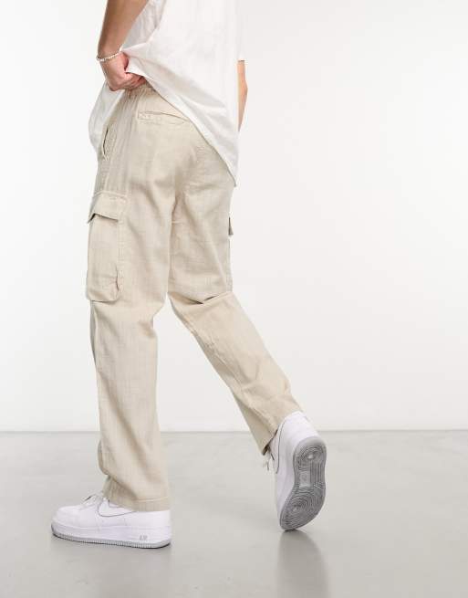 ASOS Design Pull on Cargo Pant with Linen in blue-Neutral