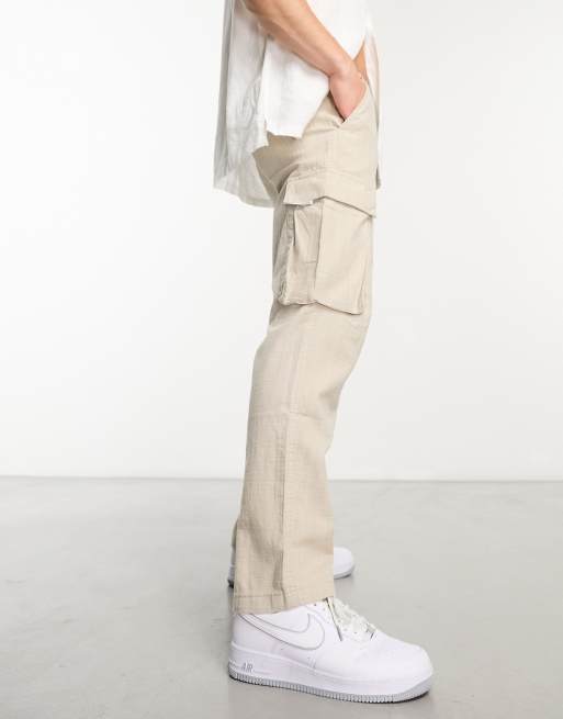 Pull&Bear linen look cargo trousers in sand | ASOS