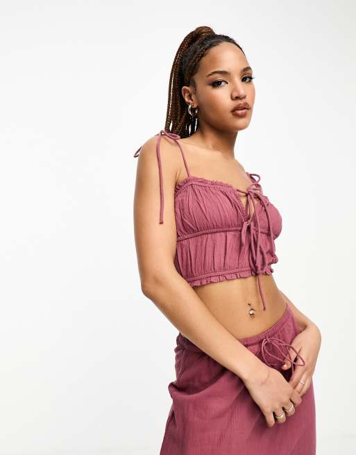 Pull&Bear linen look column maxi skirt co-ord in maroon