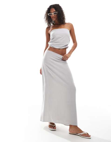 Pull&Bear linen mix maxi skirt in stone - part of a set - view 1