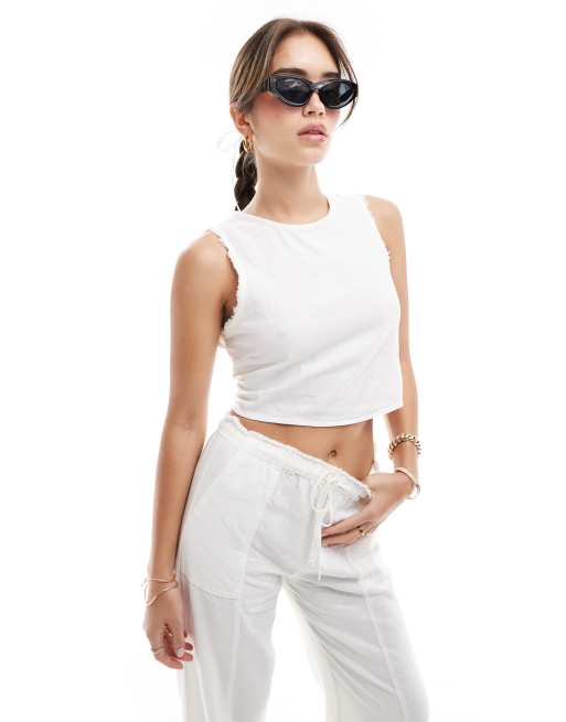 Pull&Bear linen open back top in white - part of a set