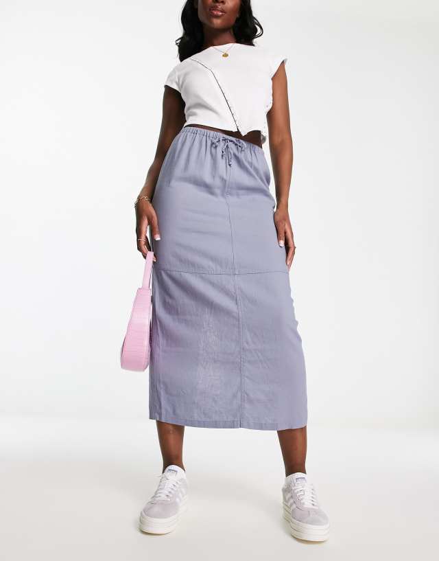 Pull&Bear - linen parachute midi skirt in slate blue